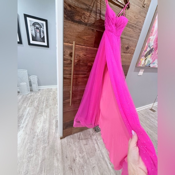 La Femme Hot Pink & Crystal Strapless Long Prom Ball Gown 31997 NWT - Picture 10 of 16